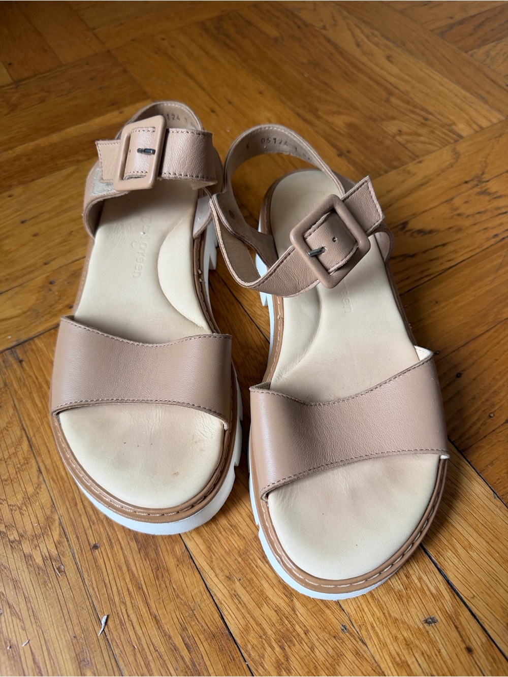 Paul Green Super Soft Leather Buckle Sandals - Beige/Taupe - Size 8